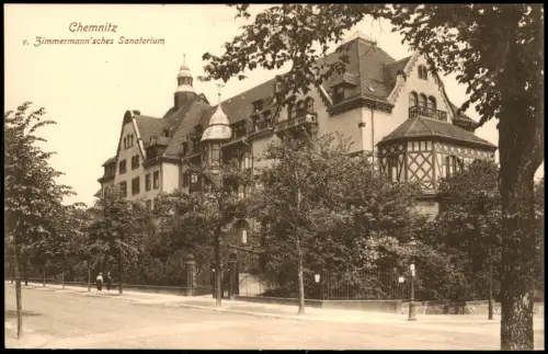 Ansichtskarte Chemnitz Zimmermann'sches Sanatorium - Straße 1914