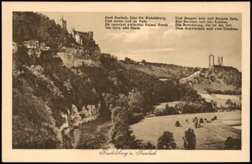 Ansichtskarte Saaleck-Bad Kösen Rudelsburg vom Tal gesehen 1922