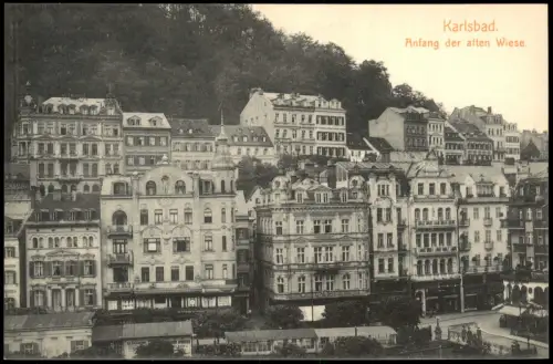 Postcard Karlsbad Karlovy Vary Anfang der alten Wiese 1914