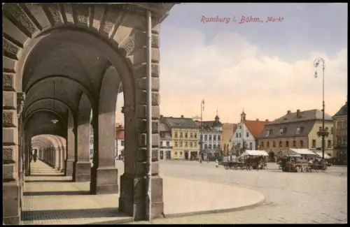 Postcard Rumburg Rumburk Marktplatz Lauben 1914