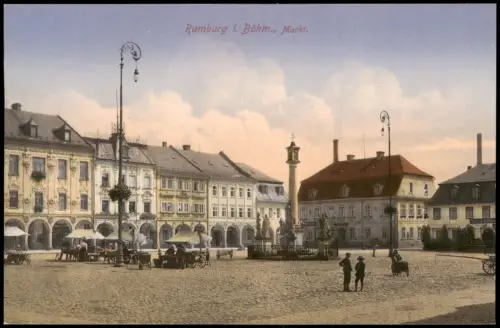 Postcard Rumburg Rumburk Marktplatz Marktstände 1914