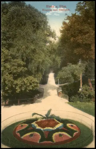 Ansichtskarte Riesa Eingang zum Stadtpark 1914