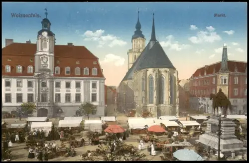 Ansichtskarte Weißenfels Marktplatz Markttreiben 1914