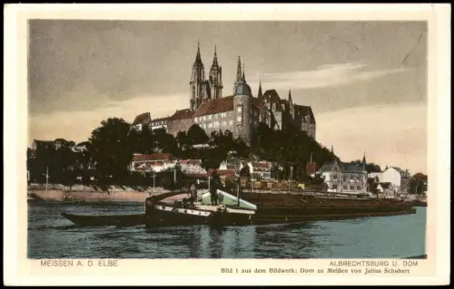 Ansichtskarte Meißen Schleppschiff auf der Elbe 1927