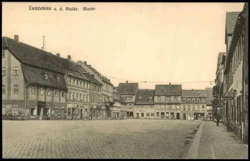Ansichtskarte Lunzenau Markt Geschäfte 1927