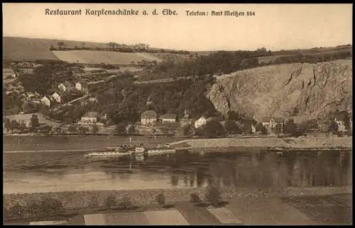 Ansichtskarte Meißen Restaurant Karpfenschänke Elbdampfer 1927