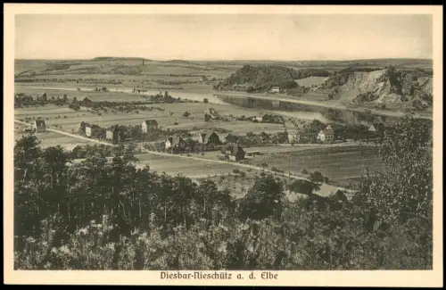 Ansichtskarte Diesbar (Elbe)-Nünchritz (Elbe) Blick über Nieschütz 1927