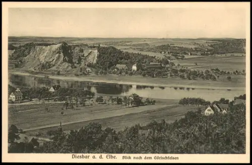Diesbar (Elbe)-Nünchritz (Elbe) Blick nach dem Görischfelsen 1927