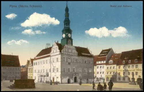 Ansichtskarte Pirna Markt Rathaus Restaurant 1914