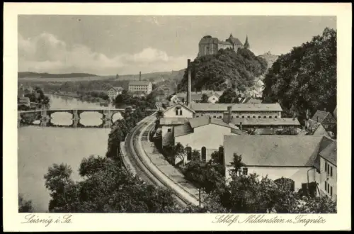 Ansichtskarte Leisnig Tragnitz Bahnstrecke Fabrik 1925