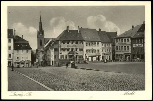 Ansichtskarte Leisnig Marktplatz, Straßenblick, Cafe Knoth 1925