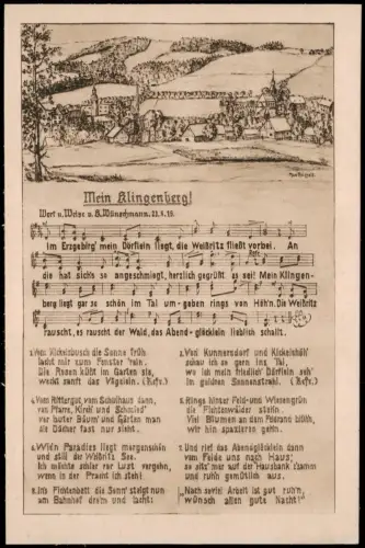 Ansichtskarte Klingenthal Totale - Liedtext mein K. 1927