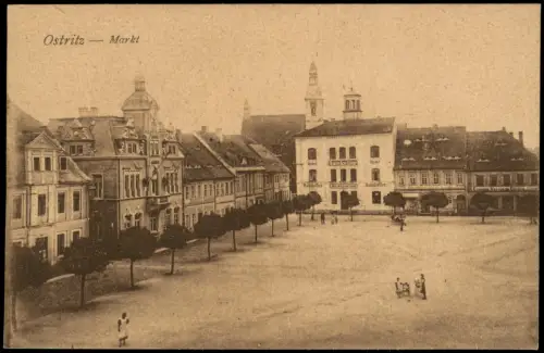 Ansichtskarte Ostritz (Oberlausitz) Wostrowc Markt Geschäfte 1924