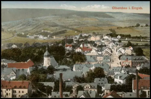 Ansichtskarte Olbernhau Straßenpartie - Totale 1919