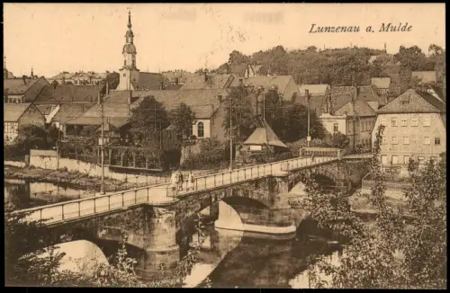 Ansichtskarte Lunzenau Stadtpartie Brücke 1923