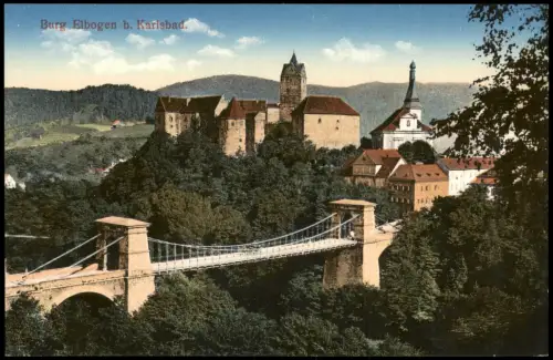 Postcard Elbogen (Eger) Loket Panorama Burg Hängebrücke 1914