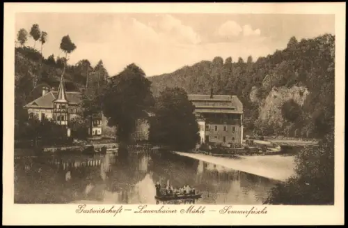 Ansichtskarte Lauenhain-Mittweida Lauenhainermühle Überfahrt Wehr 1924