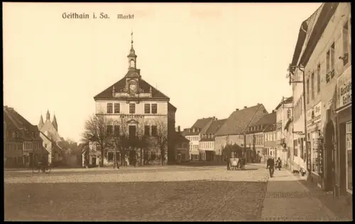 Ansichtskarte Geithain Marktplatz Amtsgericht Geschäfte 1922