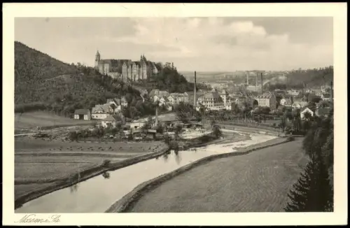 Ansichtskarte Nossen Flußpartie Fabrik Stadt Schloß 1926