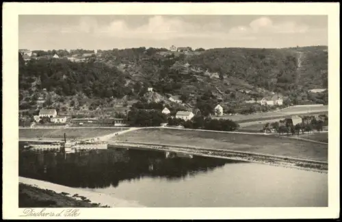 Diesbar (Elbe)-Nünchritz (Elbe) Blick über die Elbe auf die Stadt Dampfer 1926