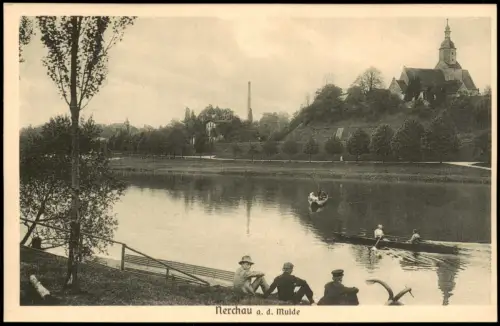 Ansichtskarte Nerchau-Grimma Ruderer auf der Mulde 1925