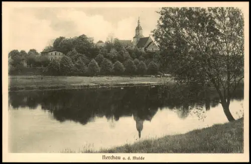 Ansichtskarte Nerchau Blick über die Mulde auf den Ort 1912