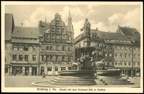 Ansichtskarte Freiberg (Sachsen) Markt mit dem Denkmal Otto d. Reichen 1926