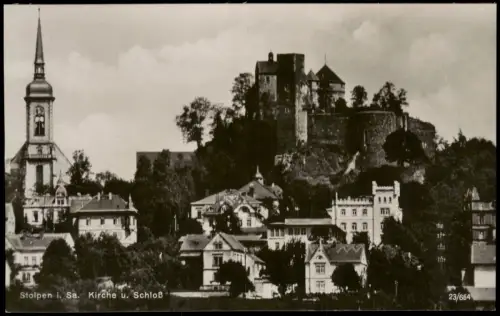 Ansichtskarte Stolpen Kirche und Stadtvillen - Fotokarte 1928