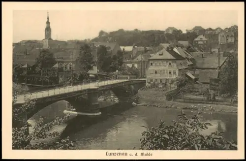 Ansichtskarte Lunzenau Stadtpartie Brücke 1926