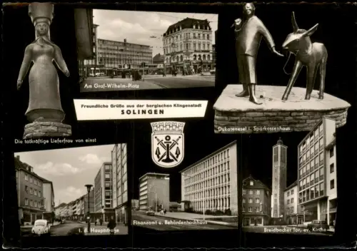 Ansichtskarte Solingen Wilhelm Platz, Dukatenese, Hauptstraße 1965