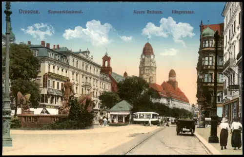 Ansichtskarte Innere Altstadt-Dresden Ringstraße Straßenbahn 1914