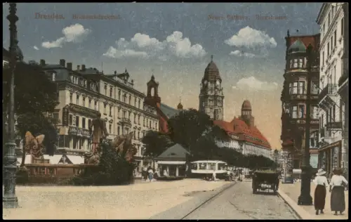 Ansichtskarte Innere Altstadt-Dresden Ringstraße Straßenbahn 1914