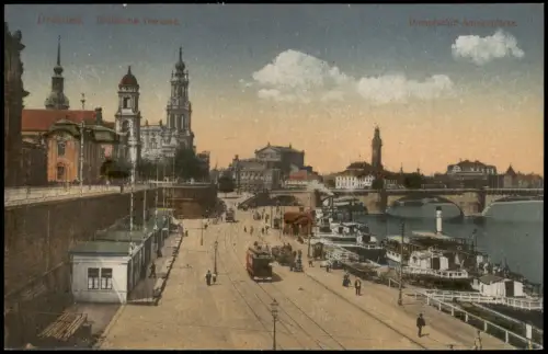 Ansichtskarte Altstadt Dresden Dampfschiff-Anlegeplätze 1914