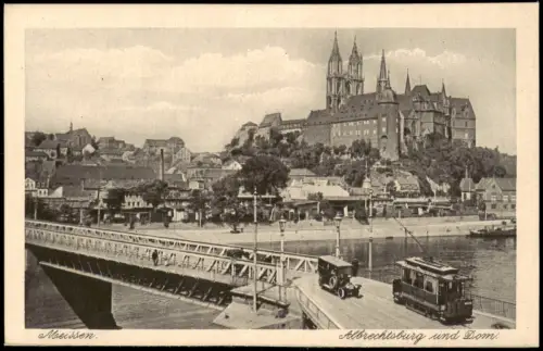 Ansichtskarte Meißen Schloss Albrechtsburg Straßenbahn 1928