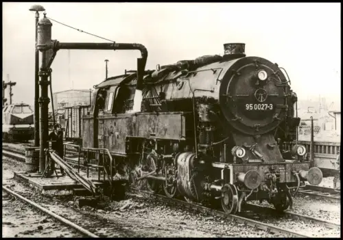 Ansichtskarte  Lokomotive 95 027 am Wasserkran in Saalfeld 1981/1983