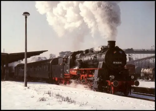 Ansichtskarte  Dampflokomotive Bahnhof Ohrdruf im Winter 1998