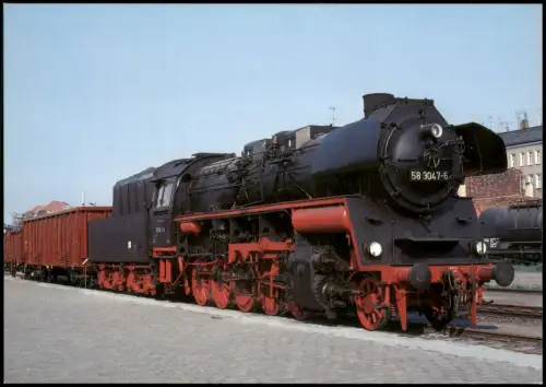 Ansichtskarte  Dampf-Güterzuglokomotive 58 3047-6 Güterbahnhof Dresden 1997