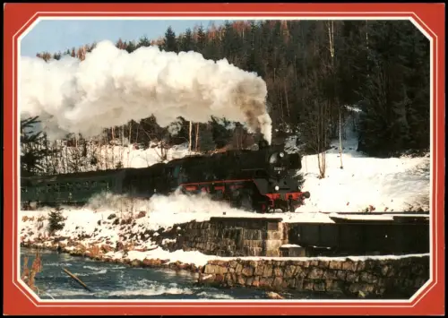 Ansichtskarte Breitenbrunn (Erzgebirge) Dampflokomotive 50 3696-7 Winter 1992