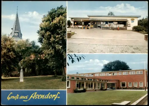 Ansichtskarte Asendorf 3 Bild Kirche Geschäft 1973