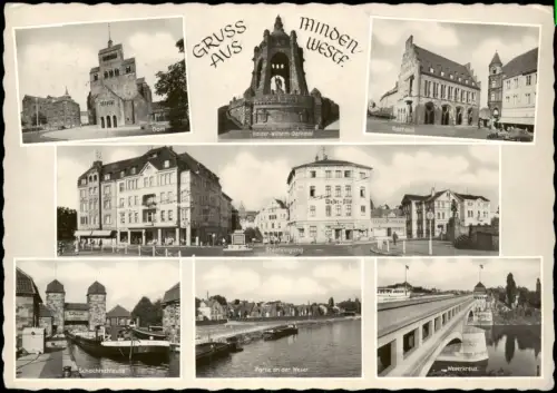 Ansichtskarte Minden Stadteingang Weser Schleuse 1966