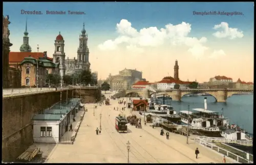 Ansichtskarte Innere Altstadt-Dresden Dampfschiff-Anlegeplätze x 1914
