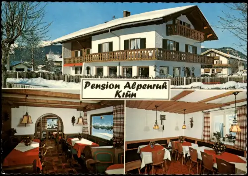 Ansichtskarte Krün 3 Bild Gästehaus Alpenruh Gastraum 1978