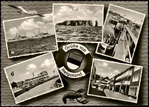 Ansichtskarte Helgoland  Mehrbild Schiffe Stadt 1960  gel. Stempel Schiffpost