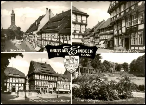 Ansichtskarte Einbeck 4 Bild Markt Park Fachwerkhäuser 1970