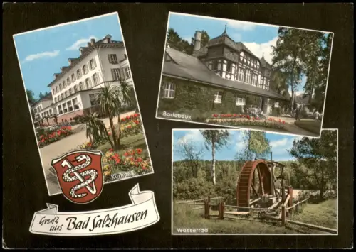 Ansichtskarte Bad Salzhausen-Nidda 3 Bild Badehaus Wasserrad 1972