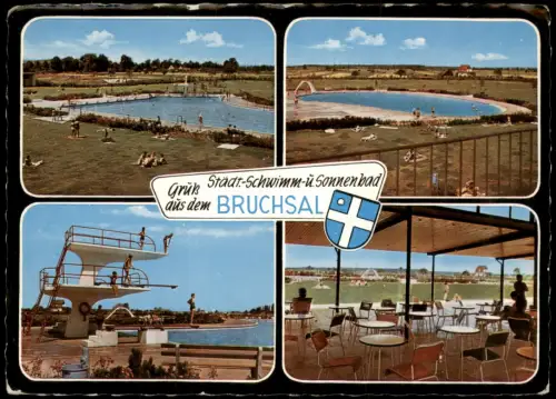Ansichtskarte Bruchsal 4 Bild Schwimmbad Restaurant Sprungturm 1962