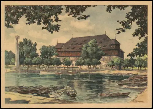 Ansichtskarte Konstanz Konzilgebäude Gondelhafen nach Gemälde 1940