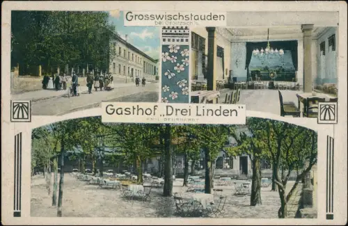 Ansichtskarte Wischstauden-Groitzsch 3 Bild: Gasthof Drei Linden 1911