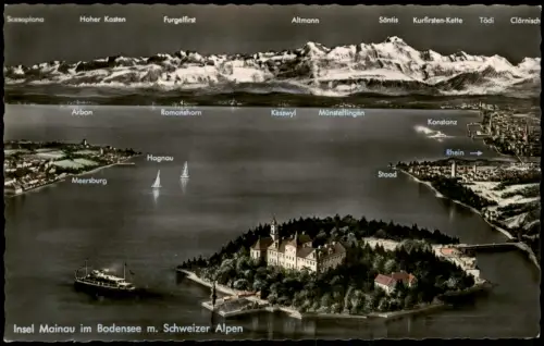 Konstanz Insel Mainau & Bodensee Region aus d. Vogelschau-Perspektive 1955