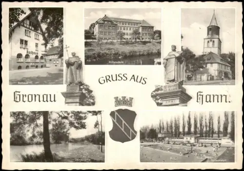 Ansichtskarte Gronau (Leine) MB Schule Kirche Badeanstalt 1969
